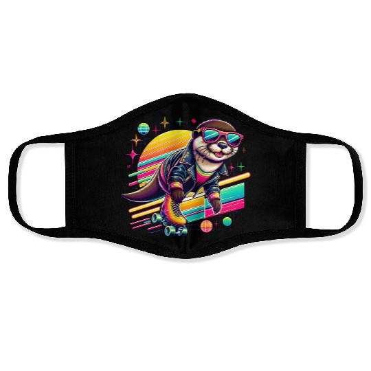 Retro Roller Skating Otter Adventure Face Masks