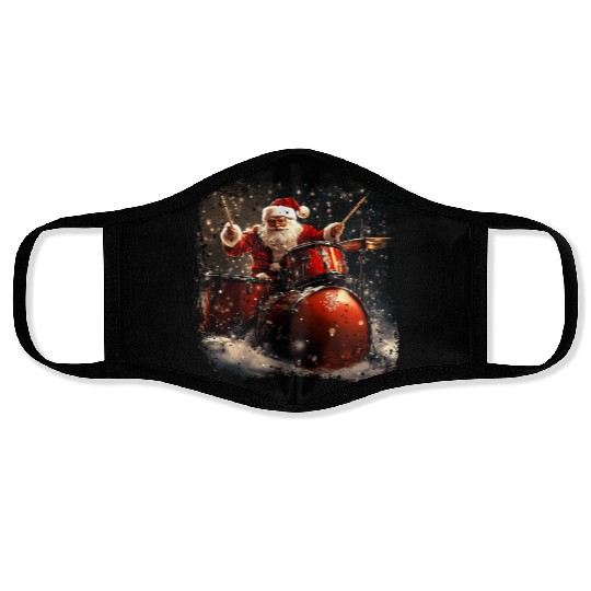 Santa drummer Face Masks