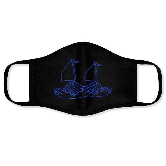 2 Sailing Ships Comic Cartoon Style Team Competiti Face Masks