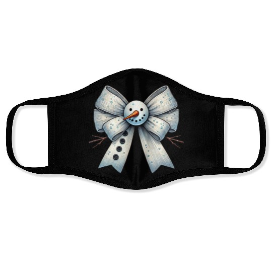 Snowman Coquette Bow, Merry Christmas Face Masks