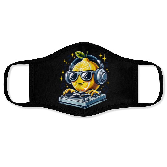 DJ Lemon Groove with Headphones and Turntable Face Masks