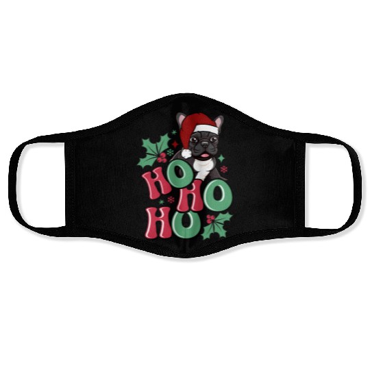 HO HO HO French Bulldog Holly Leaf Funny Face Masks