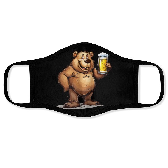 Cute Bear Drinking Beer 2 Face Masks