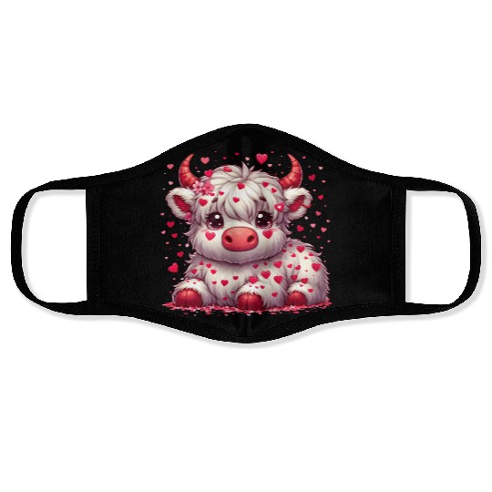 Cute cartoon valentines highland cow Face Masks