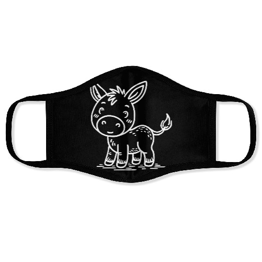 Minimalistic Vector Donkey Vegan Art path4 Face Masks