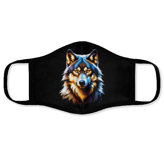 Isolated Lone Wolf Head Ink Design Face Masks