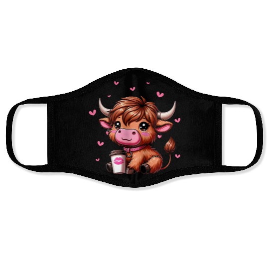 Highland Cow Valentines Face Masks