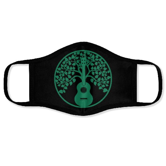 ukulele tree mandala green Face Masks