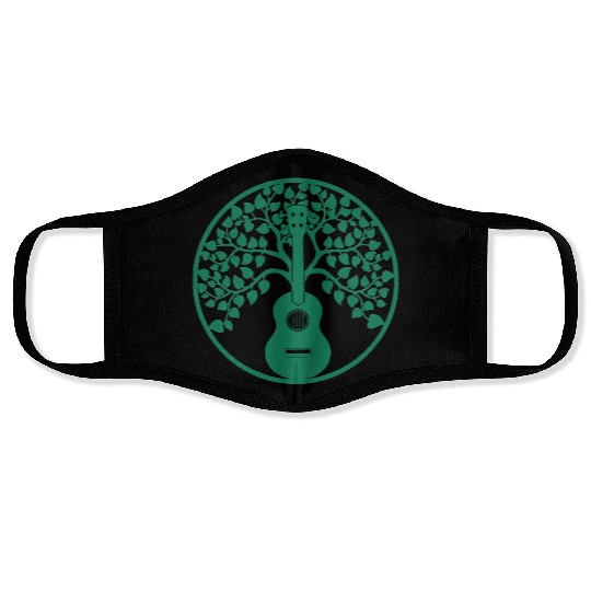 ukulele tree mandala green Face Masks