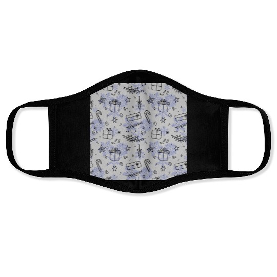 Elegant Blue Christmas Pattern Face Masks