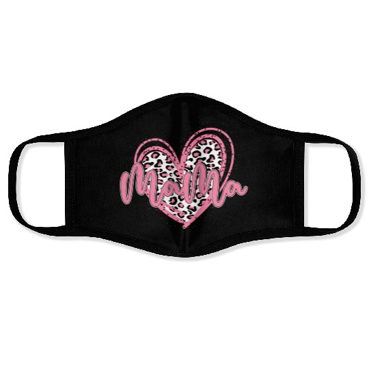Heart Mama Valentines Pink Leopard Face Masks