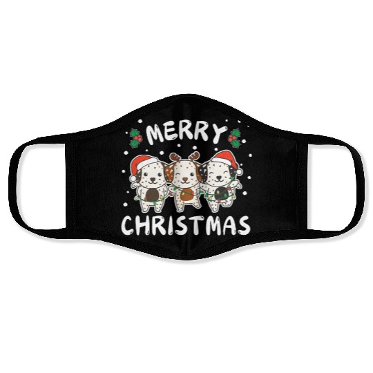 Merry Christmas Cute Dalmatian Festive Lights Face Masks