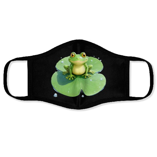 Cheerful Frog on Lily Pad Face Masks