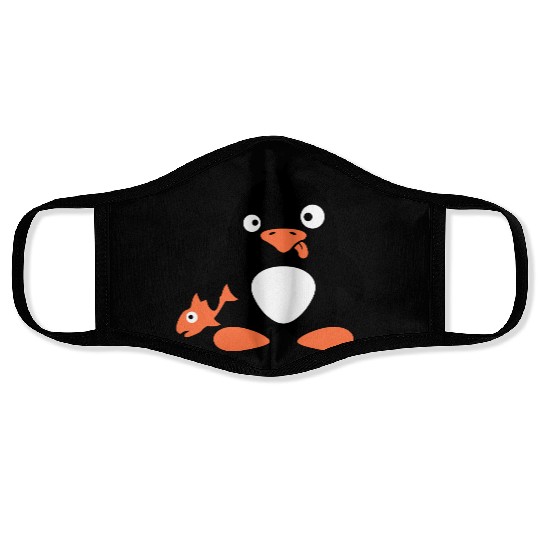 Funny Penguin Caught Fish Crazy Stupid Weird Face Face Masks