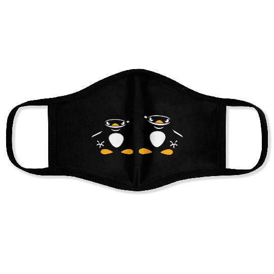 2 Penguins Ninja Samurai Japanese Katana Team Duo Face Masks