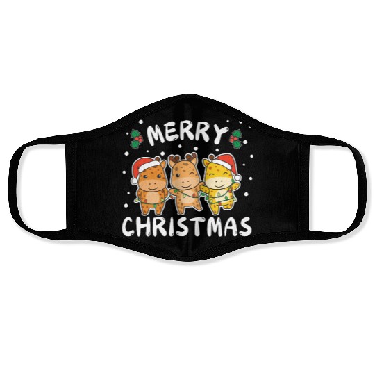 Merry Christmas Cute Giraffe Festive Lights Face Masks