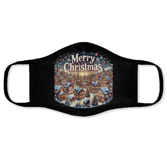 Cozy Winter Village - Christmas Lights and Cheer Face Masks