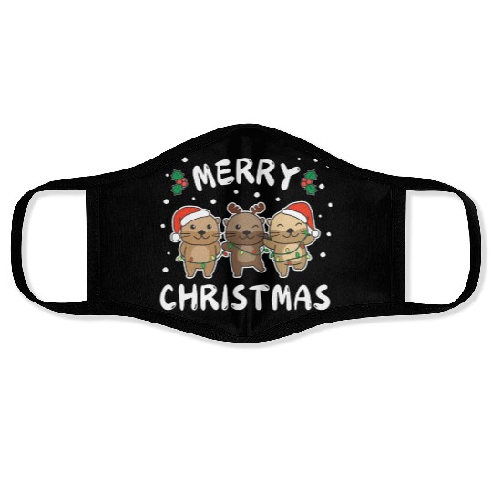Merry Christmas Cute Otter Festive Lights Otter Face Masks