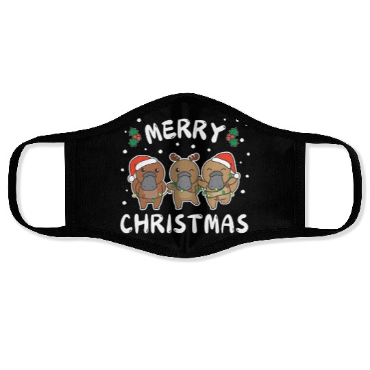 Merry Christmas Cute Platypus Festive Lights Face Masks
