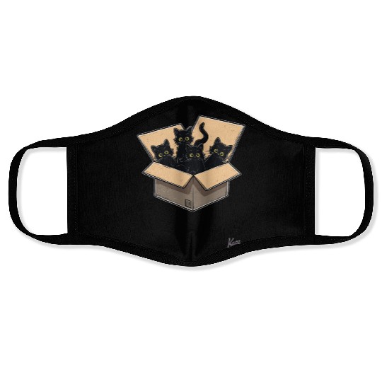 Cardboard Box Full of Black Cat Kittens Face Masks