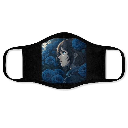 Dreamy Blue Roses and Stunning Anime Cute Girl Face Masks