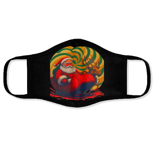Santa Claus in Sleigh with Reindeer Christmas Face Masks