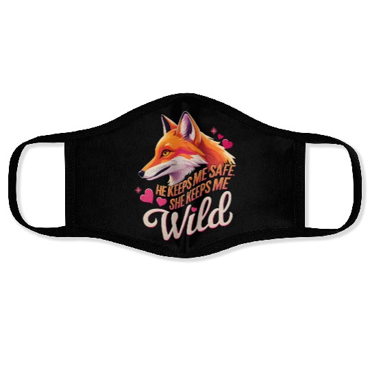 He Keeps Me Safe She Keeps Me Wolf Lover couple Face Masks