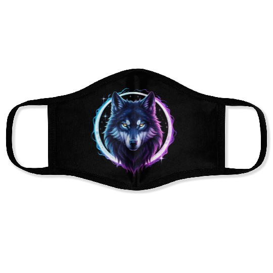 Mystical Lunar Wolf in Moonlight Face Masks