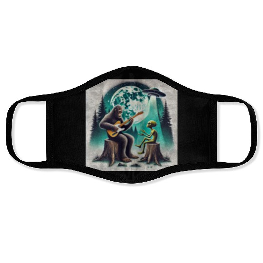 Alien Bigfoot Guitar Sasquatch Present For Kids Face Masks