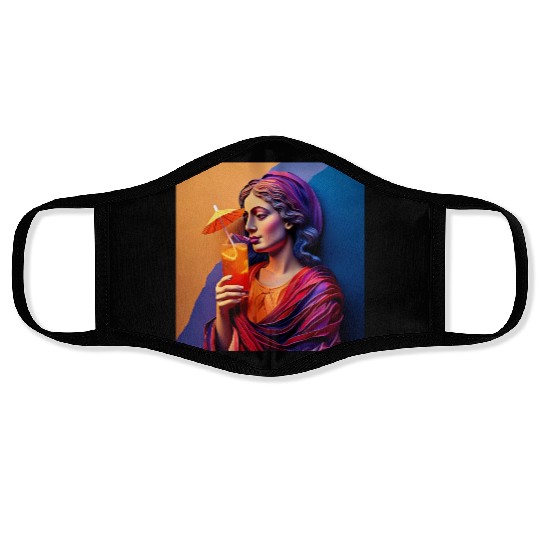 3D Artistic Lady with Tropical Drink in Vibrant Face Masks