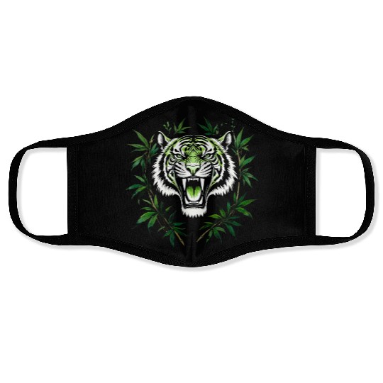 Fierce Green Tiger with Bamboo Branches Face Masks
