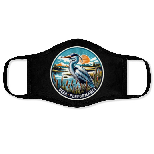 Great Blue Heron Beak Performance Retro Face Masks