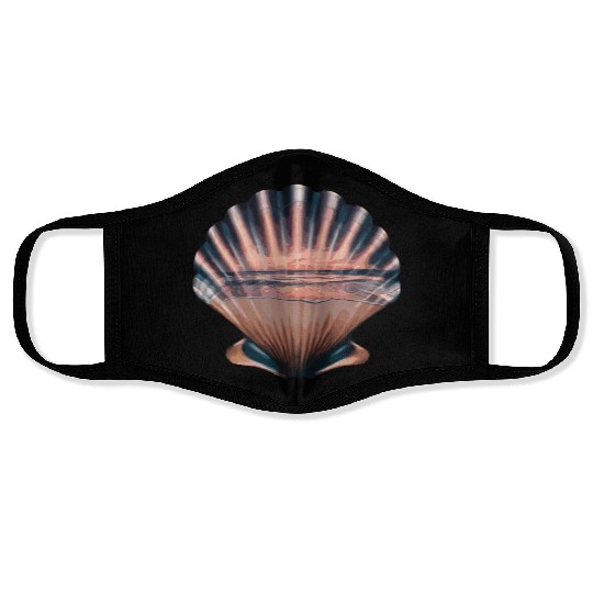 Seashell Beach Scene Serene Ocean Landscape Face Masks