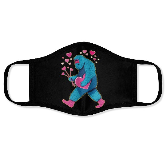 Bigfoot Heart Valentine's Day Boys Girls Kids Lov Face Masks
