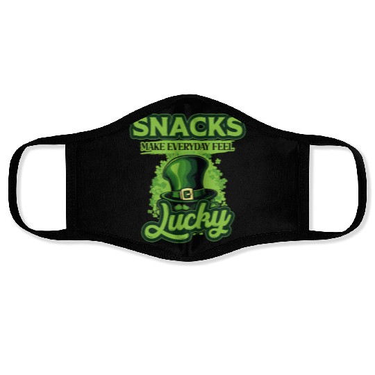 Snacks Make Everyday Feel Lucky St Patricks Day Face Masks