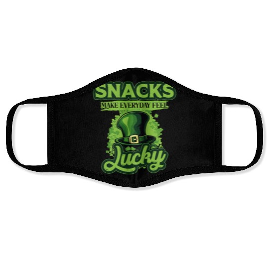 Snacks Make Everyday Feel Lucky St Patricks Day Face Masks