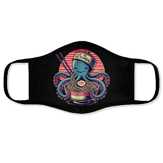 cute monster octopus eat ramen japanese style Face Masks