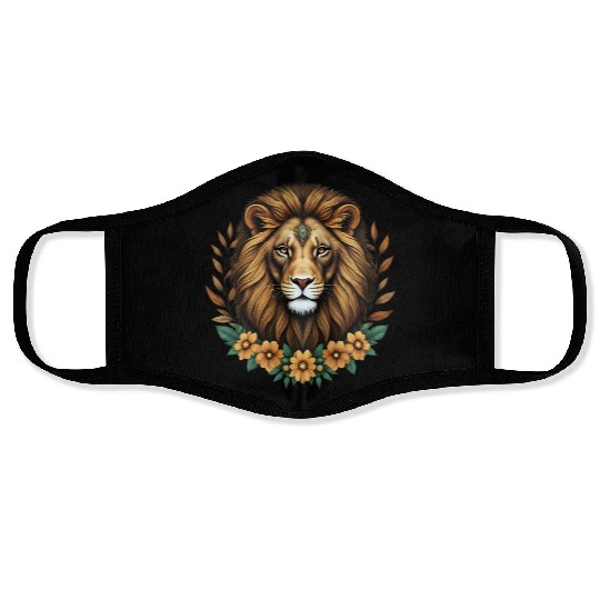 Royal Floral Lion Design Face Masks