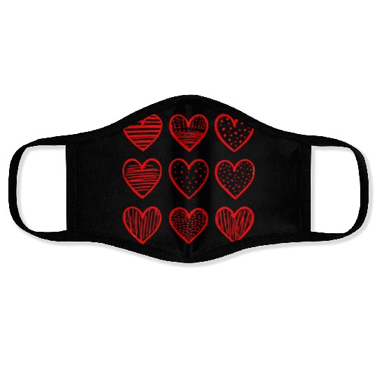 Sketched Red Hearts Love Happy Valentine's Day Face Masks