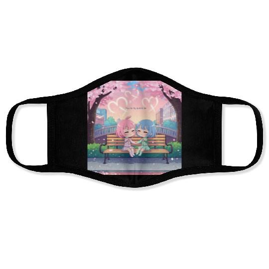 Japanese kawaii couple sunshine Face Masks