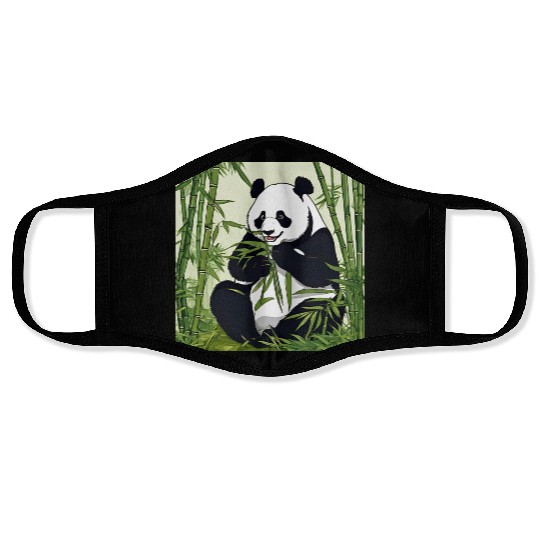 Chill Panda Eating Bamboo Cute Relaxed Design Face Masks