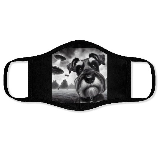 Miniature 2 Schnauzer Funny Graphic Selfie UFOs We Face Masks