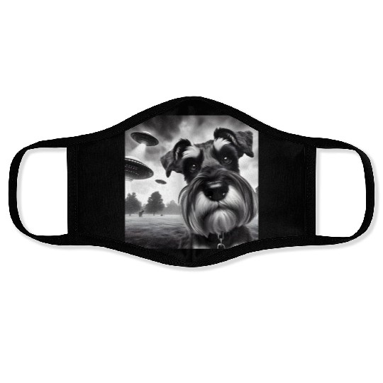 Miniature 2 Schnauzer Funny Graphic Selfie UFOs We Face Masks