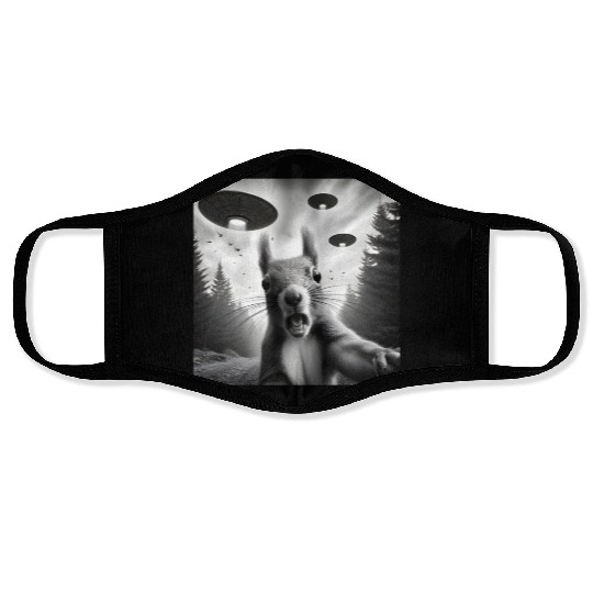 Squirrel Sci-Fi Funny Graphic Selfie with UFOs Wei Face Masks