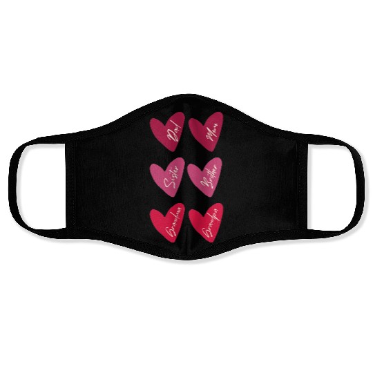 Red Pink Hearts names for family Valentine's Day Face Masks