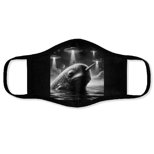 Narwhal Funny Graphic Selfie with UFOs Weird Alien Face Masks