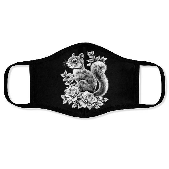 Chipmunk Rose Flowers Aesthetics Squirrel Face Masks