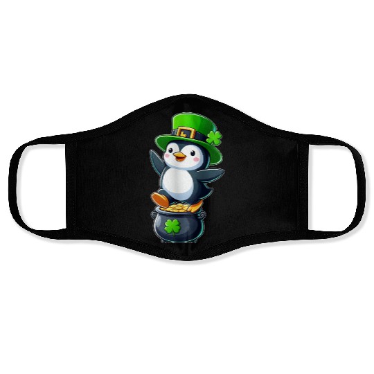 St. Patrick's Day penguin top hat clover Face Masks