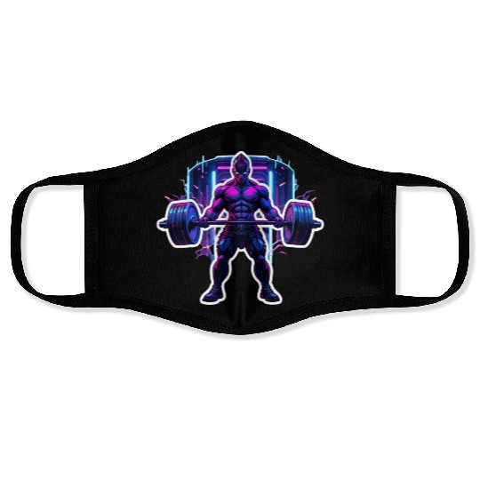 Cyberpunk Gym Warrior – Neon Powerlifting Face Masks