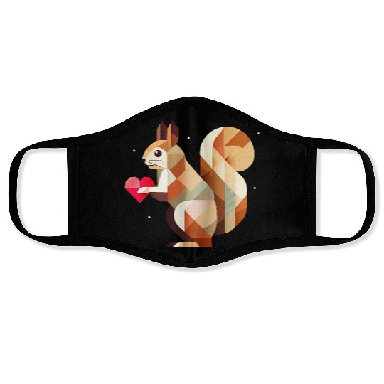 Squirrel with heart - loving for Valentine's Day Face Masks